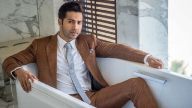 Hot Looks Of Varun Dhawan In Plaid Tan Suit