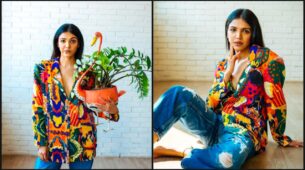 Absolutely Pretty Unique Looks Of Stunning Shriya Pilgaonkar In Multicoloured Jacket With Ripped Blue Jeans