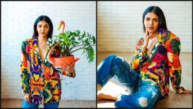 Absolutely Pretty Unique Looks Of Stunning Shriya Pilgaonkar In Multicoloured Jacket With Ripped Blue Jeans