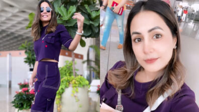 Airport Swag: Hina Khan looks like a princess in purple semi-formal chic style outfit, fans wants to copy her style