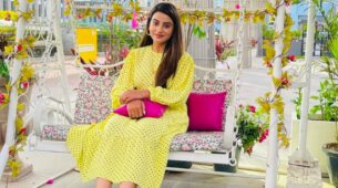 Akshara Singh Looks Simple And Pretty In Yellow Polka Dot Dress, See Pictures