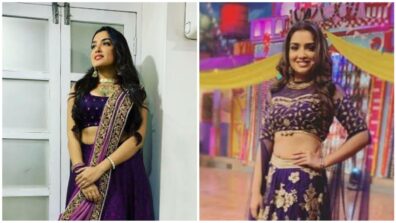 Amrapali Dubey Looks Hot In Purple Lehenga Saree, See Here