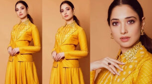 Beautiful Diva Tamannaah Bhatia Looked Gorgeous In Yellow Kurta And Jacket With Minimal Jewelry, See Here