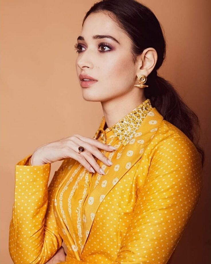 Beautiful Diva Tamannaah Bhatia Looked Gorgeous In Yellow Kurta And Jacket With Minimal Jewelry, See Here - 0