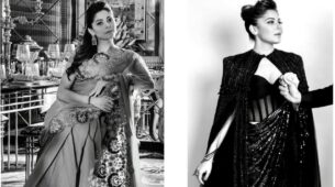 Bollywood Singer Kanika Kapoor Looks Glamorous In Sequin Black Saree With Cape Sleeves, See Pictures