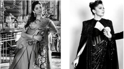 Bollywood Singer Kanika Kapoor Looks Glamorous In Sequin Black Saree With Cape Sleeves, See Pictures