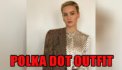 Brie Larson In Brown Plaid Suit With Polka Dot Shirt, Looks Cool