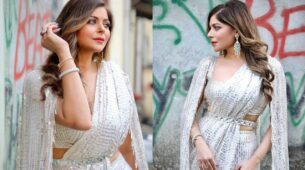 Don’t Miss Out Hot Looks Of Kanika Kapoor In Cape Sleeves Saree By Manish Malhotra