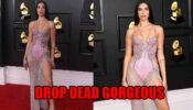 Dua Lipa Looking Drop Dead Gorgeous In A Transparent Violet Shimmery Thigh Slit Gown