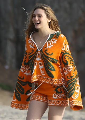 Elizabeth Olsen Pretty Gorgeous Looks In Orange Neon Printed Outfit: See Picture - 2