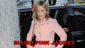 Emily Blunt Looked Gorgeous In Blush Pink Jacket With White Printed Pants