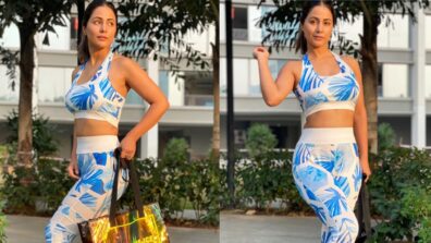 Fitness Queen: Hina Khan burns the swag quotient with her blue printed yoga pants, fans go bananas