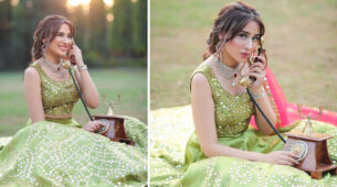 Green heavily mirror embellished lehenga looks of beauty Mahira Sharma