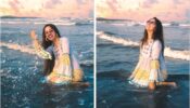 Hitting the blues: Ashnoor Kaur looking resplendent at the beach