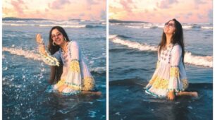 Hitting the blues: Ashnoor Kaur looking resplendent at the beach