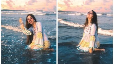 Hitting the blues: Ashnoor Kaur looking resplendent at the beach