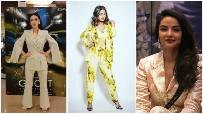 Hot looks of Sanaya Irani, Jasmin Bhasin and Hina Khan in pantsuit outfit.