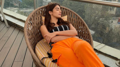 Hottie Pooja Hegde In Neon Orange Track Pants With Black Top And White Stripes, See Pictures