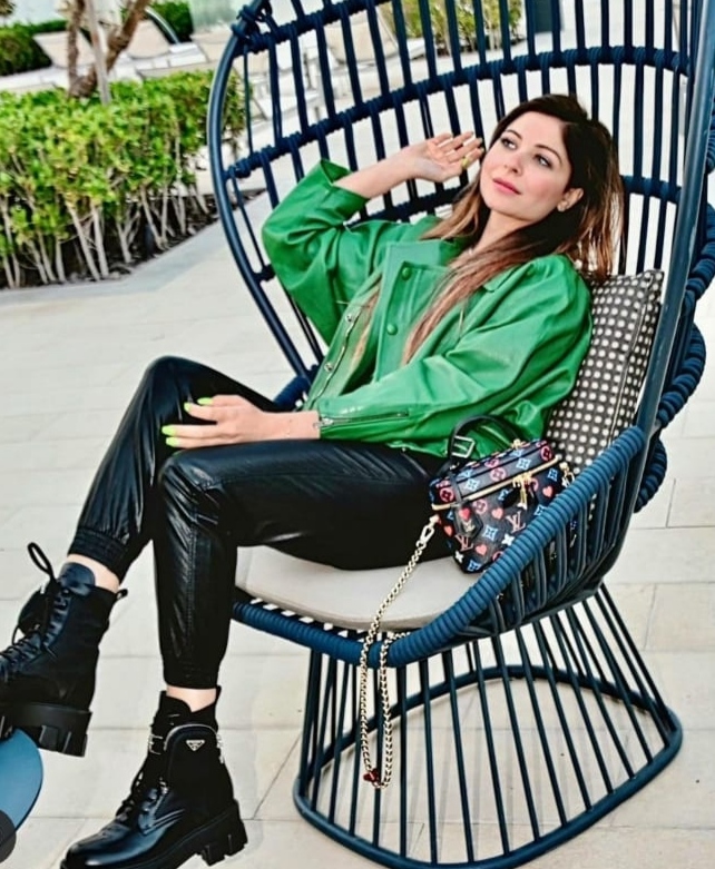 Kanika Kapoor Looks Pretty Hot In Green Leather Jacket With Black Leather Pants, See Picture - 0