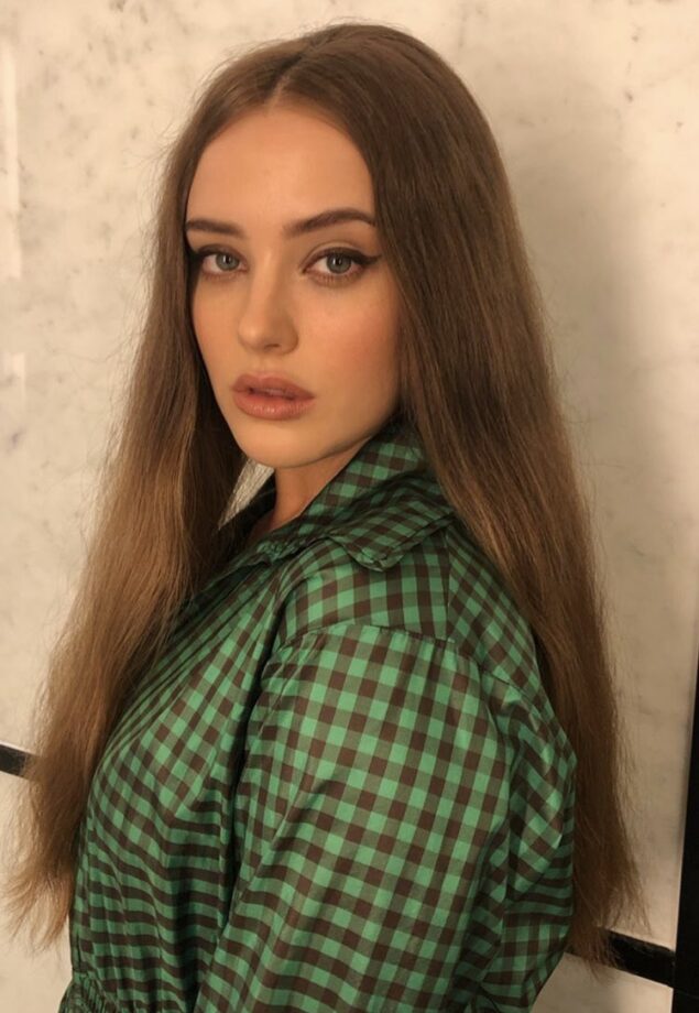 Katherine Langford Looks Charming In Green And Brown Checked Outfit - 1