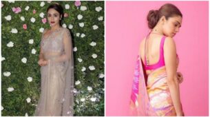 Amruta Khanvilkar Charming Looks In Floral Saree, See Pictures