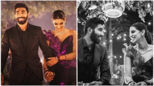 Magical looks of the lovely couple: Jasprit Bumrah in formals and Sanjana Ganesan in a gorgeous one-shouldered purple dress, See Here
