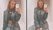 Millie Bobby Brown Hot Looks In Black And White Pants With Crop Top And Black Leather Jacket: See Picture