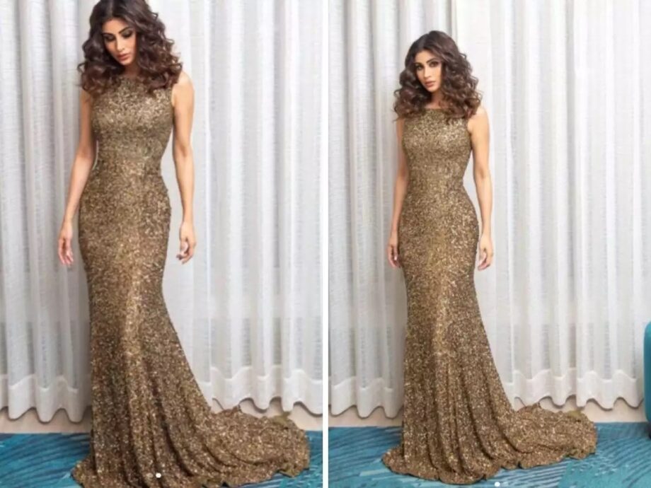 Mouni Roy looks like burning fire in a golden glittery outfit, see here - 0