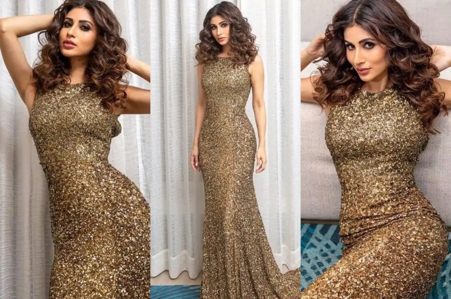 Mouni Roy looks like burning fire in a golden glittery outfit, see here - 1