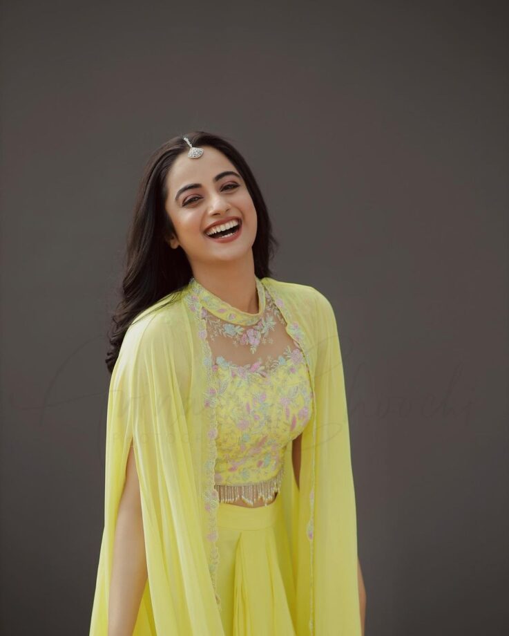 Namitha Pramod Looks Glamorous In Lemon Yellow Cap Sleeves Outfit - 0