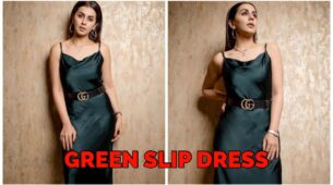 Nikki Galrani Looks Glamorous In Bottle Green Slip Dress
