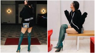 Pretty Divya Khosla’s Fashion Statement In Unique Style: Paired Hoodie With Thigh Length Green Boots