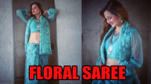 Rashami Desai Looks Gorgeous In Blue Floral Stylish Saree Draped, See Pictures