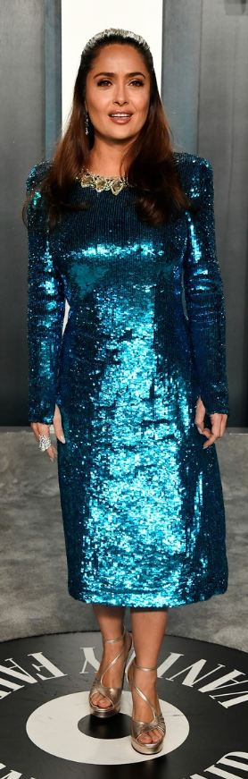 Salma Hayek Looks Hot In Sequin Blue Dress - 1