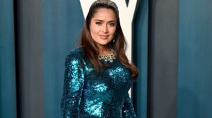 Salma Hayek Looks Hot In Sequin Blue Dress