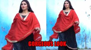 Sapna Choudhary’s Latest Gorgeous Palazzo Designer Suit With Red And Black Color Combination; See Pics
