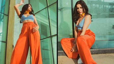 Sara Gurpal Stands Tall And Gorgeous In Orange Flare Pants With Blue Striped Crop Top, Have A Look