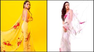 See How Pretty Amruta Khanvilkar Poses In Her Simple Printed Sarees