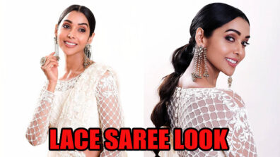 See Those Amazing Earrings Paired With White Net Lace Saree By Anupriya Goenka