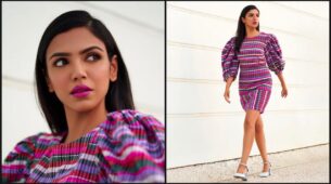 Shriya Pilgaonkar Makes Fashion Statement In Rib Knit Multi-Colored Striped Mini Dress With Exaggerated Sleeves
