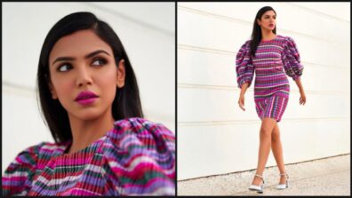 Shriya Pilgaonkar Makes Fashion Statement In Rib Knit Multi-Colored Striped Mini Dress With Exaggerated Sleeves