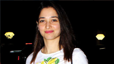 Tamannaah Bhatia Looks Pretty In Yellow White Striped Long Sleeves Outfit