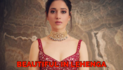Tamannah Bhatia Looks Glamorous While Flaunting In Her Wine Lehenga With Mirror Work All Over, See Photo