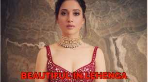 Tamannah Bhatia Looks Glamorous While Flaunting In Her Wine Lehenga With Mirror Work All Over, See Photo