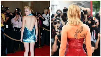 Scarlet Johansson Sparkles In Backless Blue Mini Dress