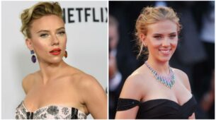 Scarlett Johansson Looks Hot In Off-Shoulder Shimmery Outfit With Chain Earrings, See Here