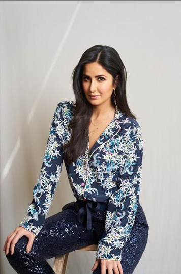 Katrina Kaif Looks Gorgeous In Blue Floral Print Shirt With Sequin Pant - 1