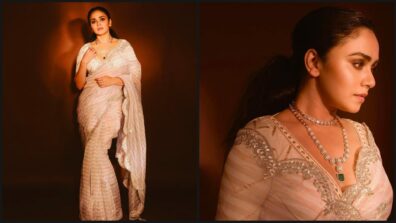 Amruta Khanvilkar Looks Like A Dream In Beige Striped Saree, See Her Pictures