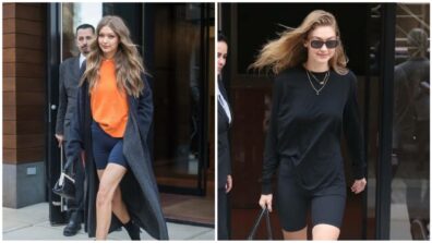 Gigi Hadid In Cycling Shorts With White T-Shirt Teamed With Suit Coat, Did You Like This Style?