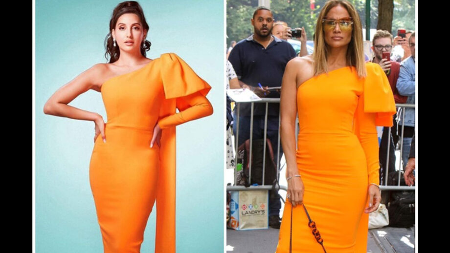 Hot Babes: Nora Fatehi Vs Jennifer Lopez: Who donned the orange bodycon outfit better? Vote Now